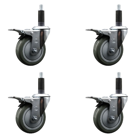 Service Caster 4'' Gray Poly Swivel 1'' Expanding Stem Caster Set Total Lock Brake, 4PK SCC-EXTTL20S414-PPUB-1-4